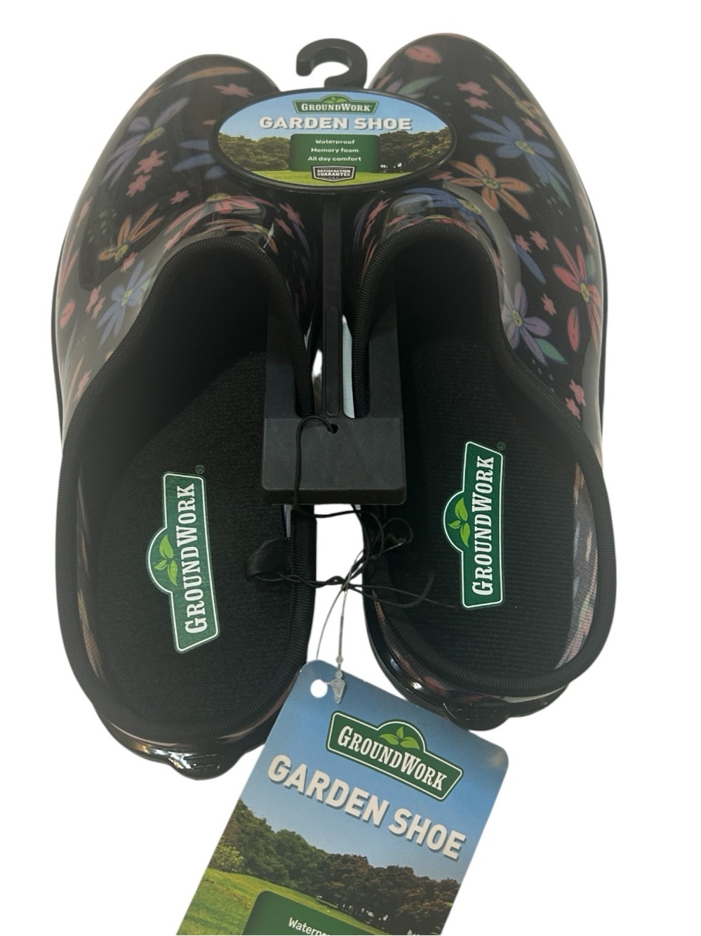 Floral Garden Shoes Waterproof Memory Foam Clog Black Multi Women’s Size 8 NWT